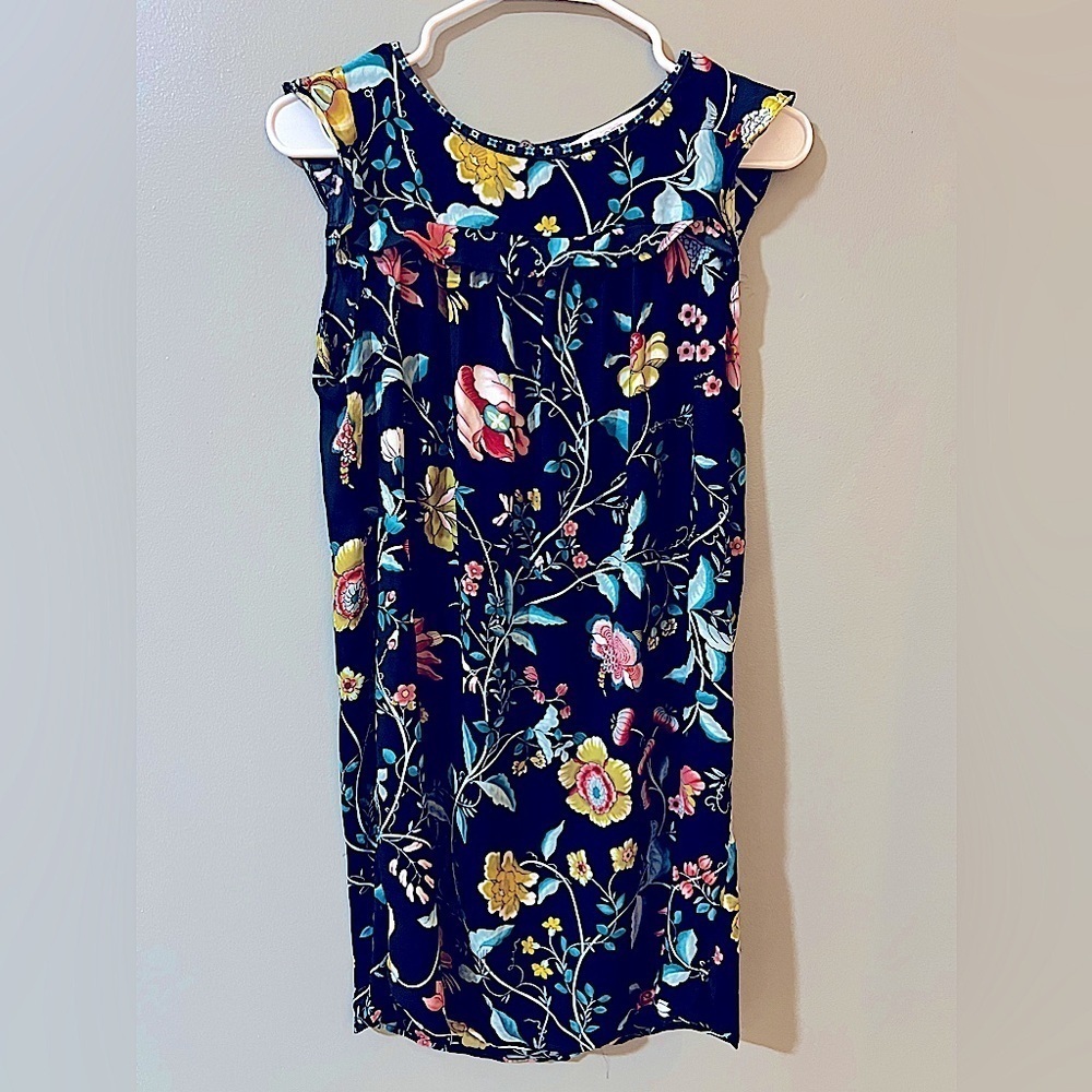 LOFT GREEN FLORAL SHEATH DRESS W/ KEYHOLE NECK, KNEE LENGTH, WOMEN'S SIZE SP